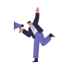 Aufkleber - Man Character Office Employee and Team Member with Megaphone Vector Illustration