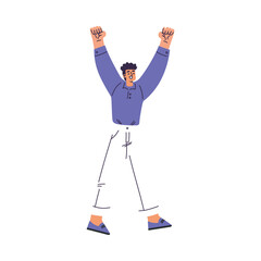 Aufkleber - Man Character Office Employee and Team Member with Raised Hands Vector Illustration