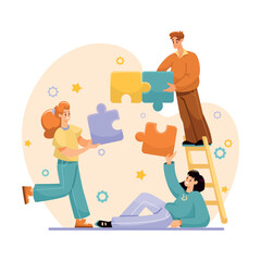 Aufkleber - Teamwork Composition with Man and Woman Employee Collaboration Vector Illustration