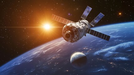 Wall Mural - futuristic spacecraft gliding through a starry expanse, heading toward an unknown planet glowing fai