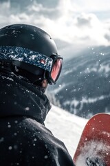 Poster - A person wears a helmet and goggles while snowboarding