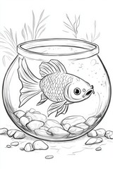 Canvas Print - Goldfish in a Glass Bowl - Artistic Sketch . Children coloring page