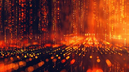 abstract picture orange particle with digital technology style design with the coding data flow show