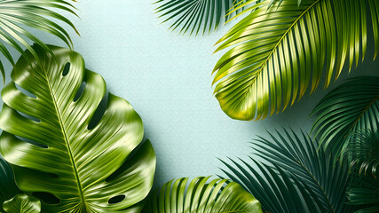 Wall Mural - Monstera and palm leaves jungle texture