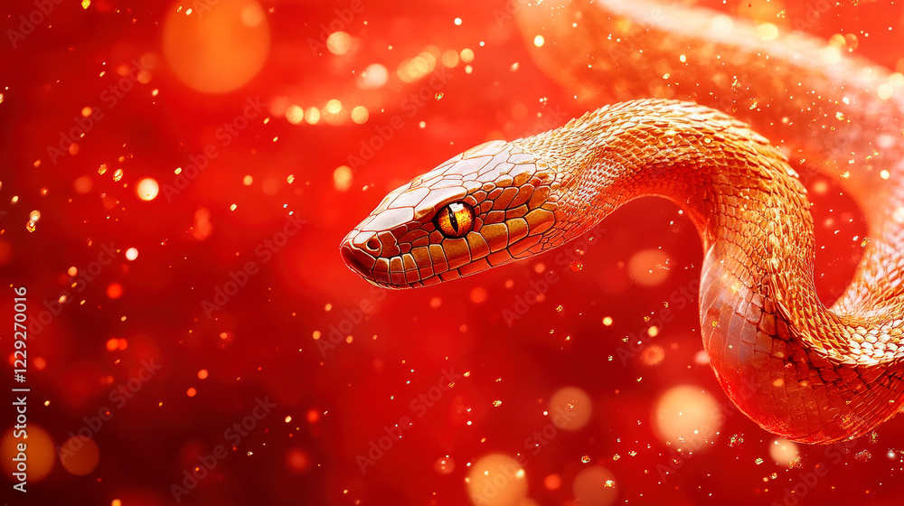 Snake is a symbol of the 2025 Chinese New Year. Golden Snake on a red ...