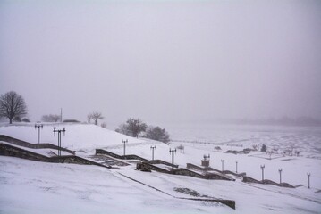 kherson glory park. winter landscape with snow
