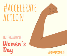 AccelerateAction. Women's Day Banner. Women's Biceps. Girl power. Vector illustration.