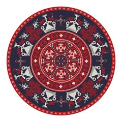 Wall Mural - Vector round design element with traditional Russian embroidery symbols