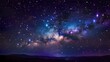 © 月とサカナ SNAO - ゲーム背景　天の川銀河と青と紫の宇宙の壮大な夜空があるパノラマ地平線風景