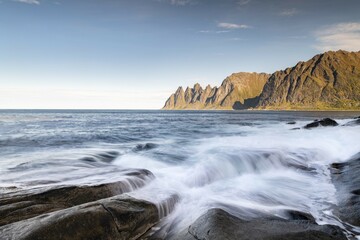 Wall Mural - Mountain peaks at Tungeneset, Devil's Teeth, Okshornan Mountain Range, Senja Island, Troms, Norway, Europe