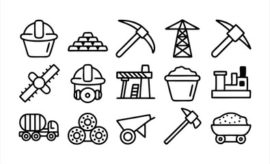 set of outline icons related mining coal industr