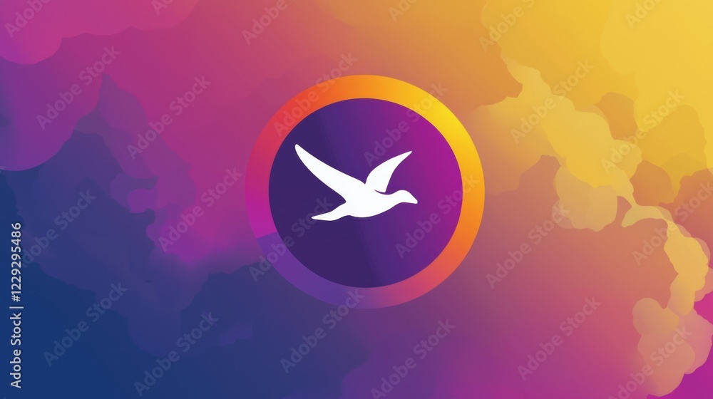 Colorful abstract design featuring a stylized bird logo with vibrant ...
