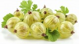 Green gooseberries with leaves, showcasing a fresh and natural appearance, AI generated