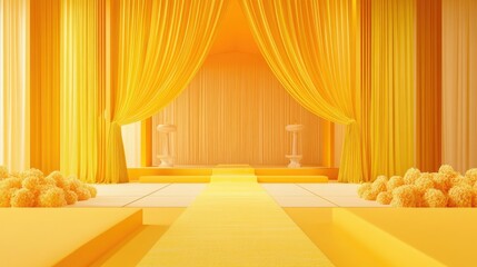 Wall Mural - A vivid yellow-themed stage setup with a matching carpet and curtains, ideal for a bold, monochromatic aesthetic