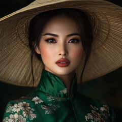 Wall Mural - A beautiful Vietnamese woman wearing an elegant
