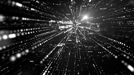 abstract picture of white particle with digital technology style design with the coding data flow sh