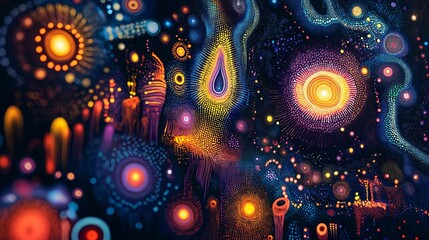 Wall Mural - Mystical Night Sky with Floating Lights and Planets