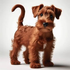 Poster - A cute brown puppy stands confidently with fluffy curls and a playful expression, showcasing its vibrant coat in a warm and inviting indoor space. The soft light enhances its adorable features