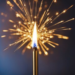 Poster - Vibrant sparkler with golden sparks illuminating the dark, creating a festive and celebratory atmosphere, AI generated