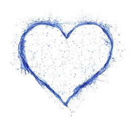 Poster - Blue water splash heart isolated on white background. Love symbol