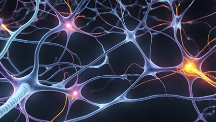 Wall Mural - Visualization of neurons firing neurotransmitters in the synaptic gap, AI generated