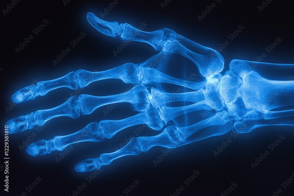 X-ray image of a human hand displaying detailed bone structure and ...