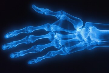 Poster - X-ray image of a human hand displaying detailed bone structure and joint articulation