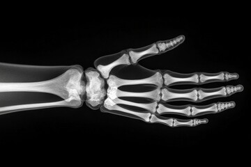 Poster - Detailed medical X-ray of a human hand showcasing bones in clear contrast