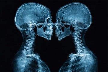Aufkleber - Skeletons interacting in a creative display of anatomy revealing human connection through x-ray imagery