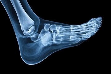 Poster - Medical x-ray of a human foot showing detailed bone structure and alignment, taken in a clinical setting during an examination