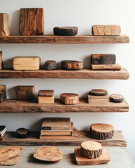 Poster - Natural Wood Display on Rustic Shelves for Home Decor Inspiration