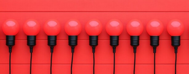 Poster - Red Light Bulbs on Bright Red Background for Creative Projects