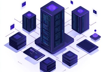 Aufkleber - Modern data center with interconnected servers showcasing advanced technology and vibrant design