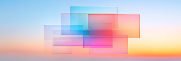 Fototapete - A minimalist artwork depicting transparent, layered blocks in soft, ambient lighting, conveying a sleek, futuristic design,