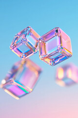 Fototapete - A dynamic illustration featuring interlocking holographic cubes with glowing edges, emphasizing advanced digital architecture,