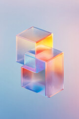 Aufkleber - A dynamic illustration featuring interlocking holographic cubes with glowing edges, emphasizing advanced digital architecture,