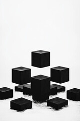 Aufkleber - A minimalist black-and-white scene where glossy cubical forms are arranged in precise symmetry, symbolizing modern data storage concepts,