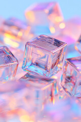 Fototapete - An abstract digital artwork illustrating a chaotic array of shimmering cubes, each inscribed with tiny circuit patterns,
