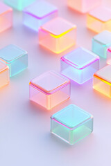 Fototapete - A conceptual presentation of interconnected translucent blocks with animated neon edges, signifying advanced computing processes,