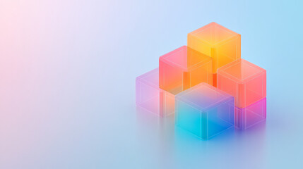 Fototapete - A high-resolution isometric layout of digital blocks arranged like puzzle pieces, glowing from within to represent cutting-edge technology,