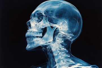 Aufkleber - X-ray of a human skull and neck highlighting anatomical structures for educational purposes