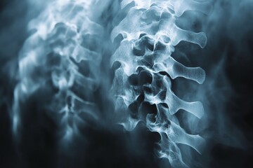 Poster - Detailed view of human spine highlighting vertebrae structure and alignment captured in a medical imaging setting