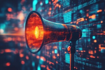 Poster - Sound waves resonate through digital transformation, merging technology and communication in a vibrant display