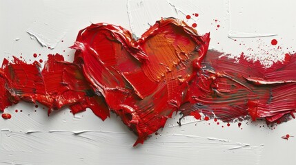 Poster - Expressive abstract art of a red heart with a dynamic split texture against a white background, ai generated, AI generated