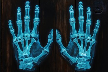 Poster - X-rays reveal detailed bone structure of human hands showing intricate skeletal anatomy in clear view