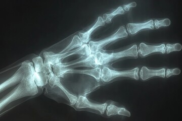Poster - X-ray of a human hand showing bones and joints clearly for medical examination and analysis