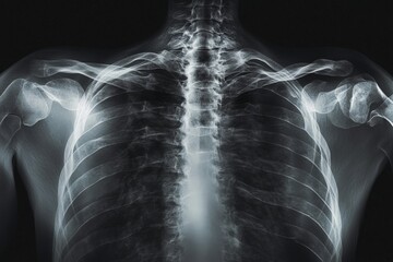 Aufkleber - X-ray image showing human ribcage and shoulder structure with clear details of vertebrae
