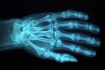 Poster - X-ray of a human hand showing detailed bone structure and alignment in a medical examination
