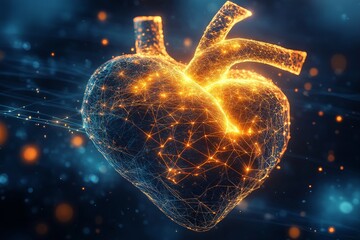 Aufkleber - Digital heart illustration symbolizing health, technology, and connection in a futuristic setting