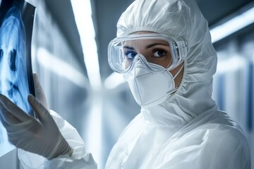 Aufkleber - Medical professional analyzes X-ray in a sterile lab environment during a clinical examination